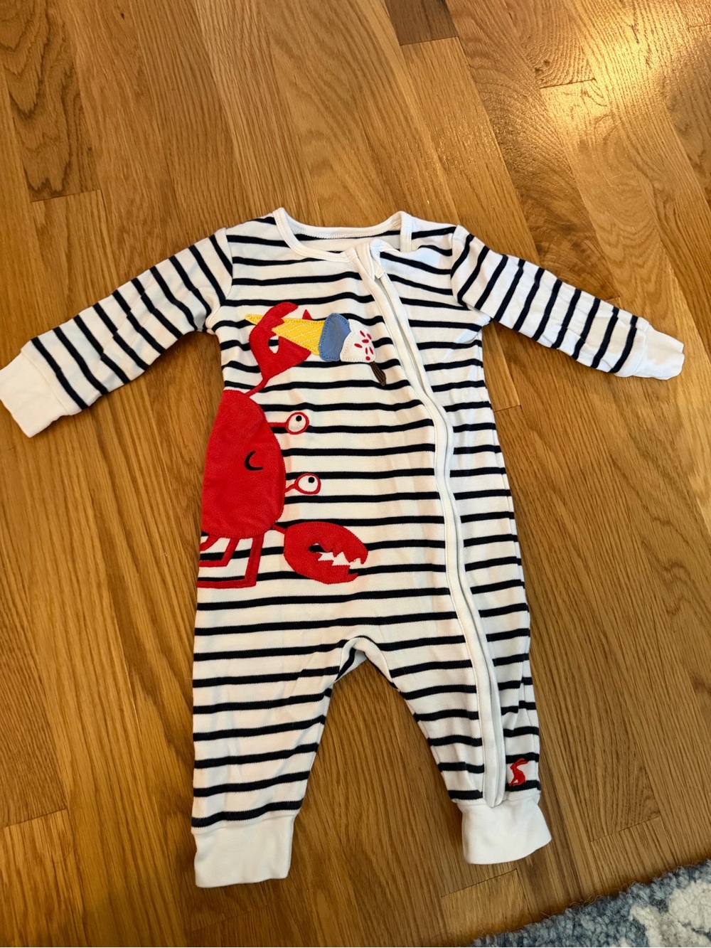 Joules Striped Crab Appliqué One-Piece - Red & Navy